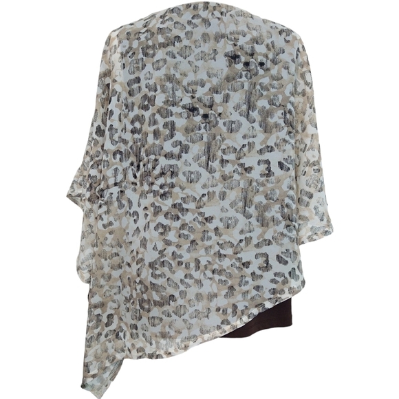 Chico's Tan Abstract Animal Print Layered Poncho Cape Attached Tank Top Modern - Picture 2 of 8